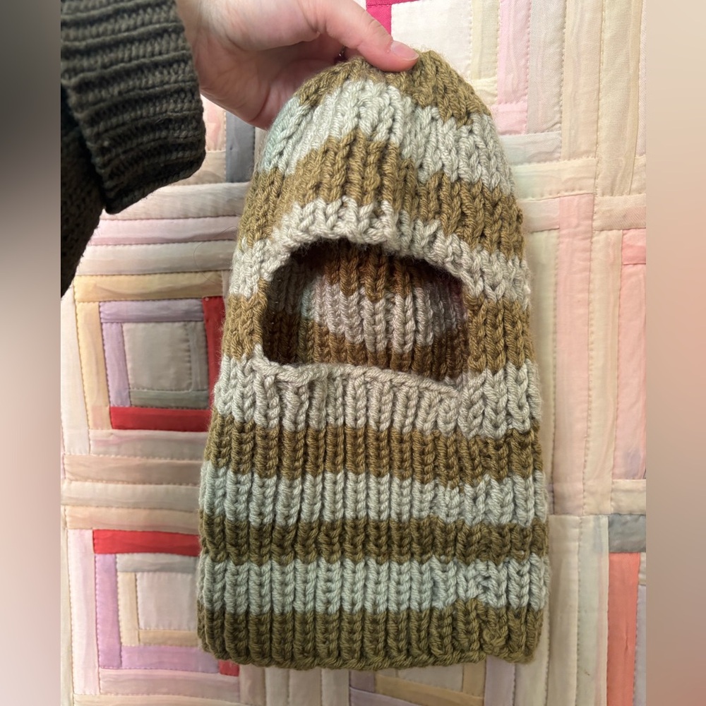 Cozy Striped Green Knit Beanie/Ski mask